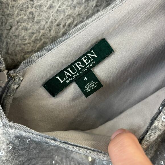 Ralph Lauren Sequin Dress 6 Glam MOB Cocktail Formal Floral Sheath Sleeveless - Picture 6 of 12